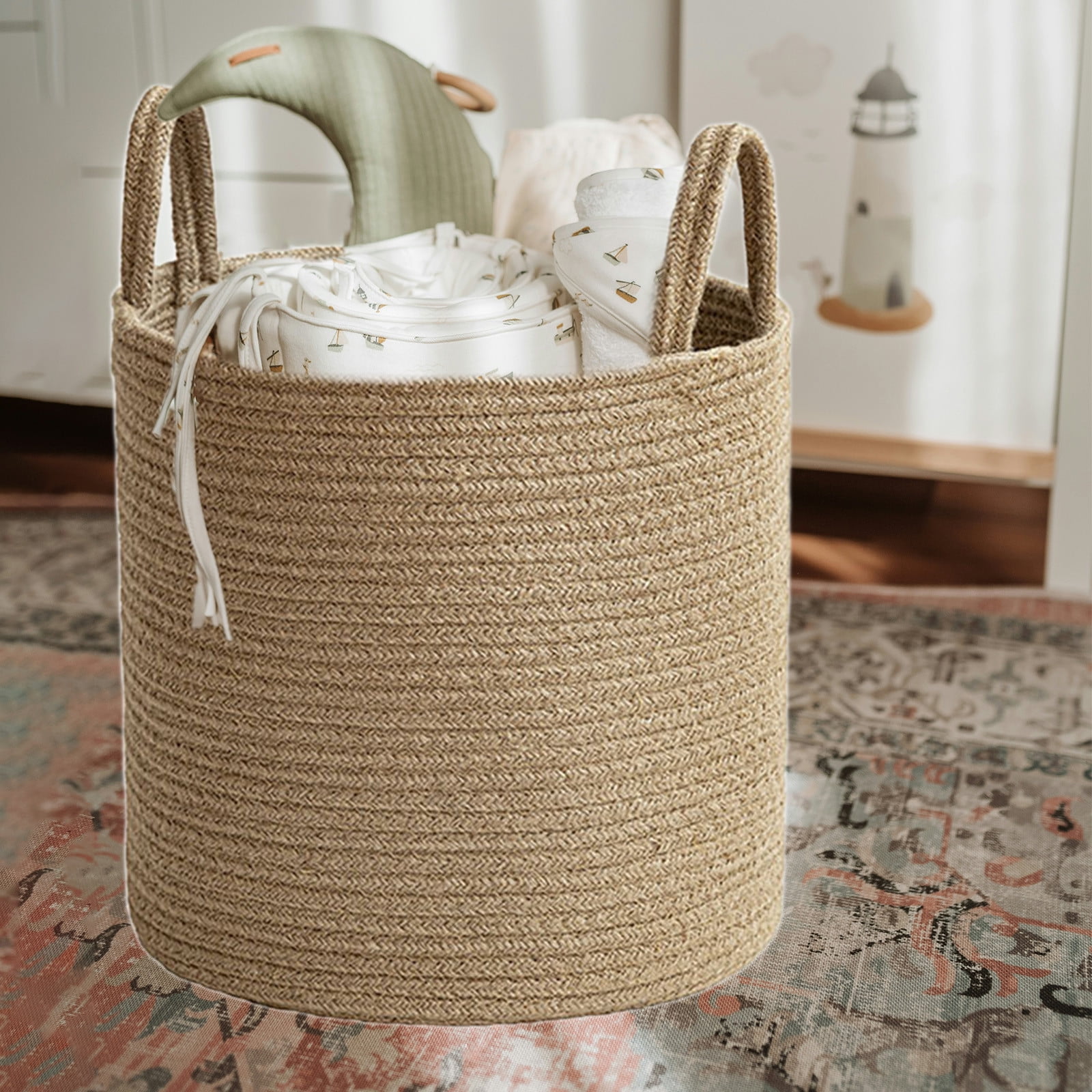 Storage Laundry Baskets, for Laundry Room, College Dorm, Bathroom, Bedroom Freestanding Laundry Hampers, Collapsible Clothes Hamper with Reinforced Handles 11.81×11.81×1.96Inch Brown
