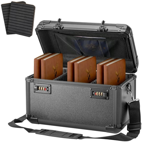 Storage Lock Box - 13.6 x 8.3 x 7.8 Inch -Security Safe Lock Box with Combination - Mesh Pocket & Adjustable Compartments, Store Valuables, Medicine & Money - （Large） - Black