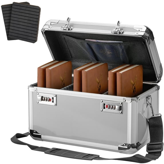 Storage Lock Box - 15.2 x 9.4 x 8.9 Inch -Security Safe Lock Box with Combination - Mesh Pocket & Adjustable Compartments, Store Valuables, Medicine & Money - (X-Large) - Silver