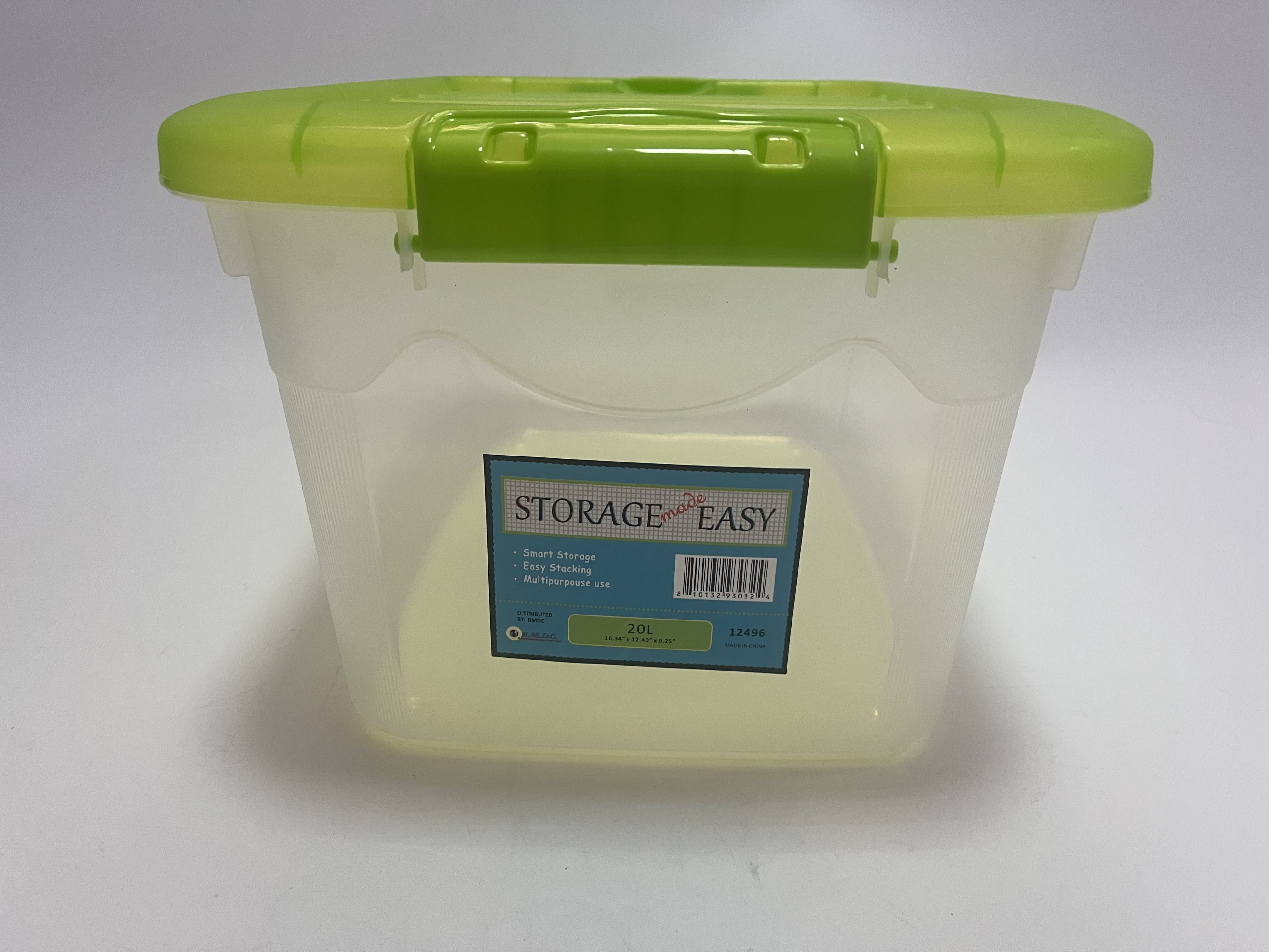 20L Green Plastic Storage Box with Snap-on Lid, 16.25 x 12.3 x 9.5 Inches