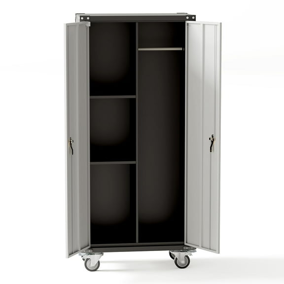 Storage Metal Cabinet 71" with Doors and 2 Shelves Adjustable 4 Adjustable Feet and Lock Cabinet Heavy Duty Cleaning Cabinet Tall Storage Cabinets for Pantry Garage Craft Bedroom Office Shop
