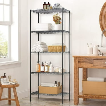 Storage Metal Shelf, 5 Tier Heavy Duty Shelves, Organizer Metal Wire Rack, NSF Wire Shelving Unit for Garage Pantry Closet Kitchen Office Laundry, 750 Lbs(Black)
