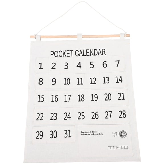 Storage Monthly Calendar Pocket Beige Linen for Teachers 1Set