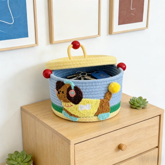 Storage Organization, Cute Storage Basket With Rope Cover Hand Woven Basket And Souvenir Snack Toy Storage Box