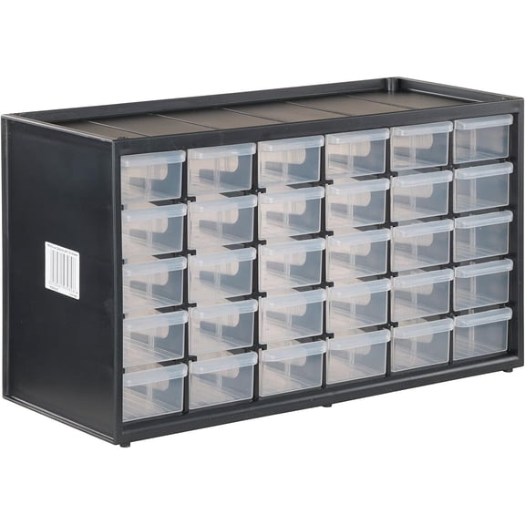 Storage Organizer, 30 Small Drawer Modular Storage System, Easily Stackable, Plastic, Black, White (CMST40730)