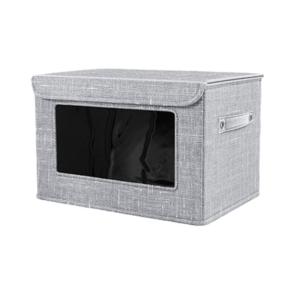 Storage Organizer Box, Foldable Storage Container, PVC Front Window Visible Cotton and Linen Storage Box with Handles, Durable Polyester Material Gray 43x30x30cm