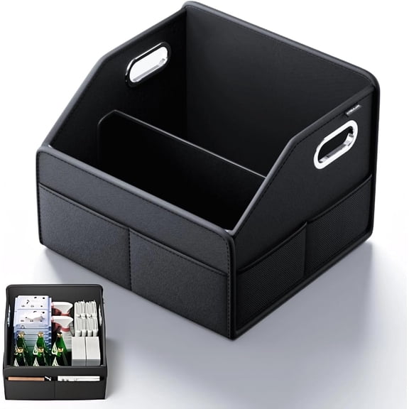 Storage Organizer - Compact PU Leather Bin for Trunk, Front Seat, Seat & Floor