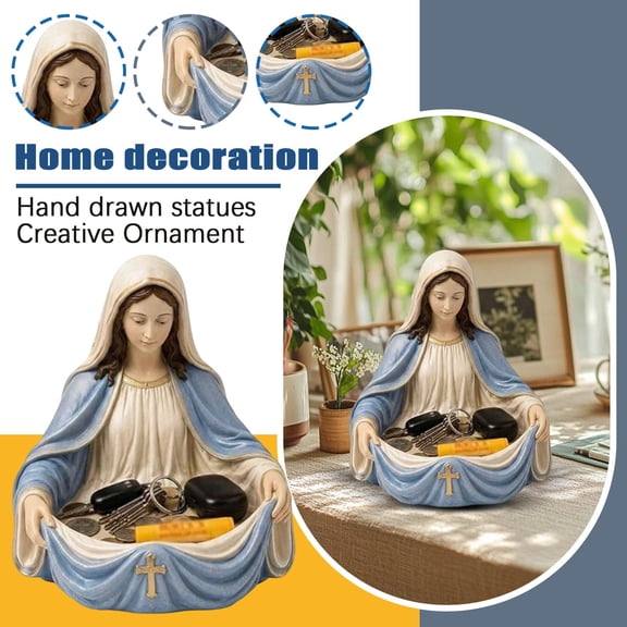 Storage Organizer, Hand Painted Figurine Decorative Key Holder, Small Organizer Trinket Catchall, Christian Decor for Home, Living Room Decor and Accessories, Perfect Religious