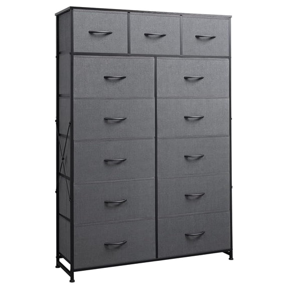 Storage Organizer Unit with 13 Fabric Bins, Storage Drawers Organizer with Steel Frame, Tall Storage Tower Organizaton for Living Room, Hallway, Office, Dark Grey