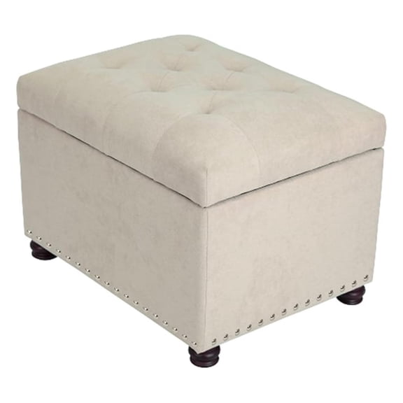 Storage Ottoman, 24" Fabric Rectangle Tufted Foot Rest Stool for Living Room Bedroom, Beige