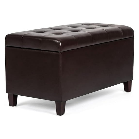 Storage Ottoman , 33 Inches Faux Leather Rectangle Tufted Foot Stool for End Foot of Bed, Bedroom, Living Room, Brown