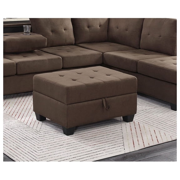 Storage Ottoman, 33 Tufted Ottoman with Hidden Storage, Brown Fabric Upholstery, Solid Wood Frame, Living Room Footrest, 24D x 17.5H