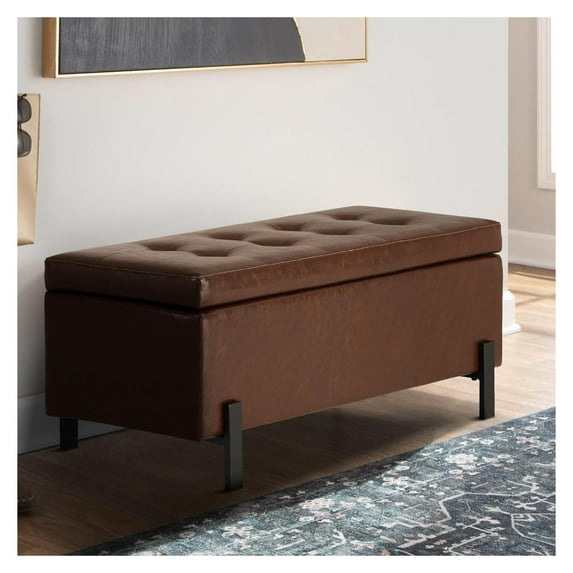Storage Ottoman 40" Wide, Faux Leather Ottoman with Legs, Rectangular Storage Bench for Living Room, Bedroom, Entryway - Brown Footrest, Seat & Organizer