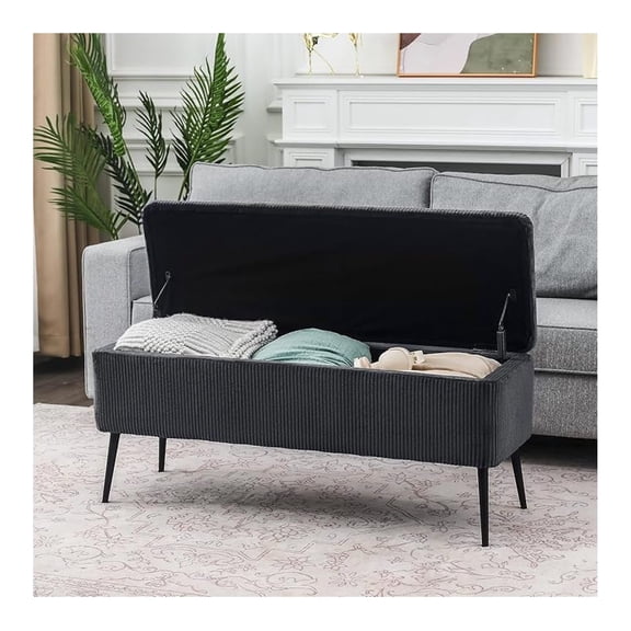 Storage Ottoman 44" Upholstered Entryway with Sturdy Metal Legs Ottoman for Living Room Bedroom End of Bed Entryway(Dark Gery)