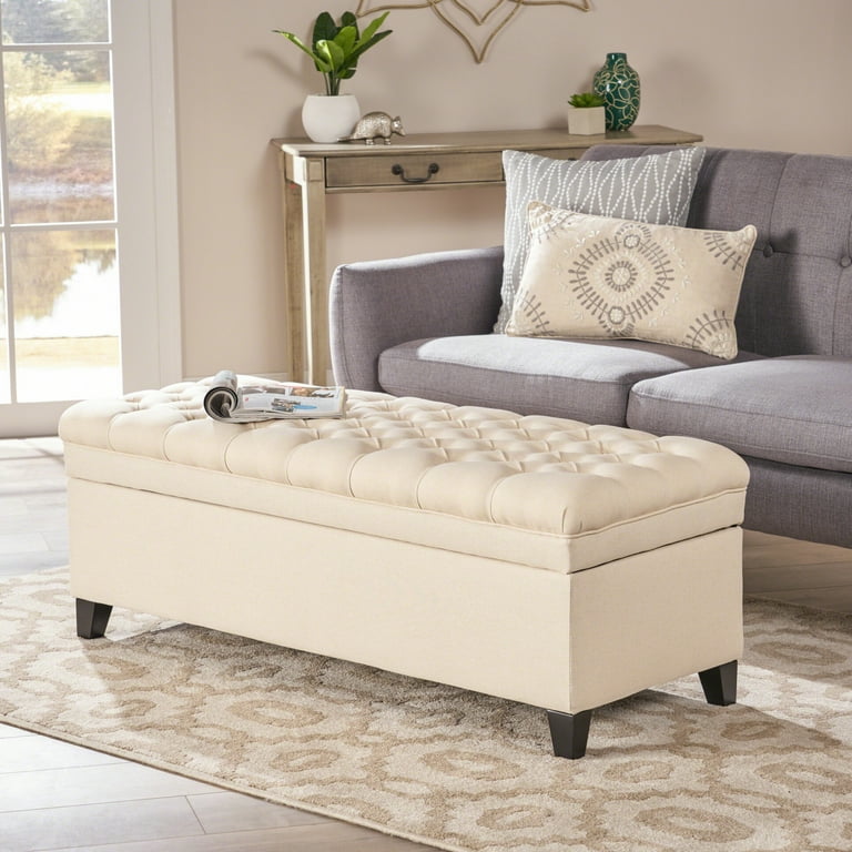 Storage Ottoman 50 Inches Upholstered Fabric Bench, Storage Bench