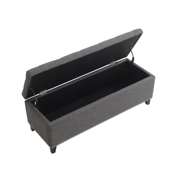Storage Ottoman,Bedroom Benches for Foot of Bed,with Safety Close Hinge and Solid Wood Legs,47.5", Living Room, Entryway, Hallway (Linen, Dark Grey)