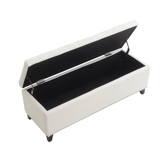 Storage Ottoman,Bedroom Benches for Foot of Bed,with Safety Close Hinge and Solid Wood Legs,47.5", Living Room, Entryway, Hallway (Linen, White)