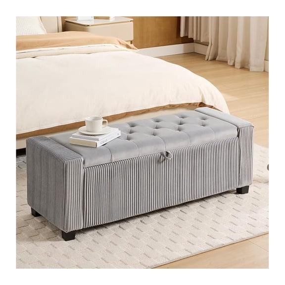 Storage Ottoman, Bedroom End of Bed, Living Room Ottoman with Storage - Grey