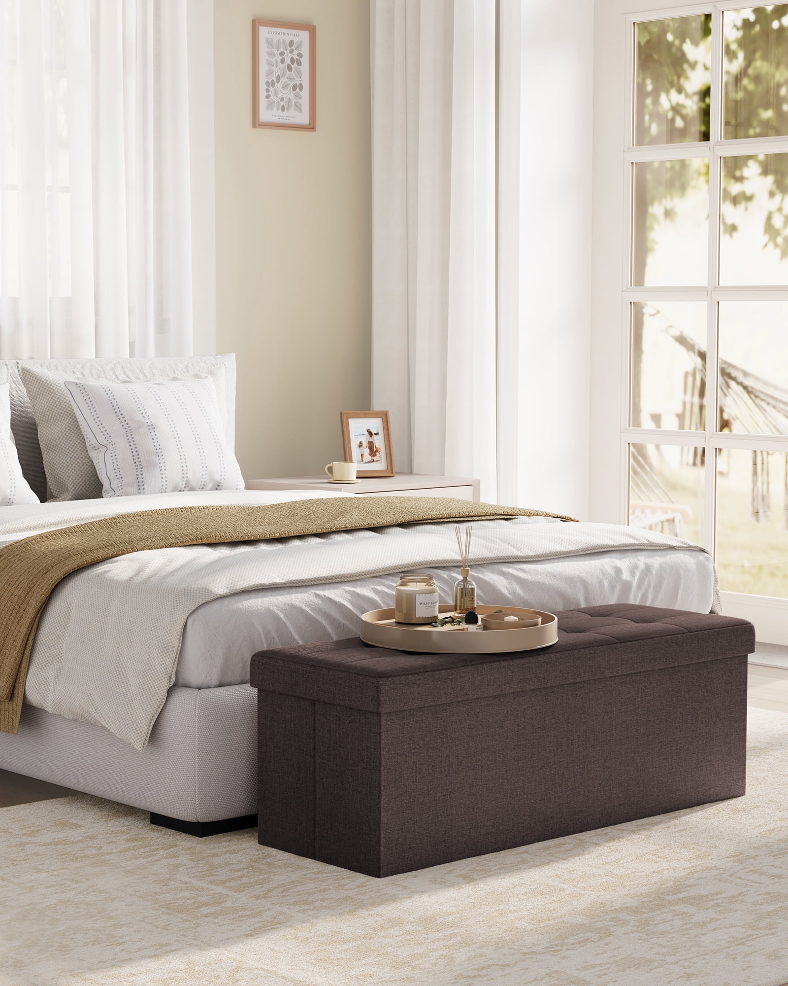 SONGMICS Storage Ottoman Bench, 15 x 43 x 15 Inches, Ottoman with Storage, End of Bed Bench, for Living Room, Bedroom, Chestnut Brown