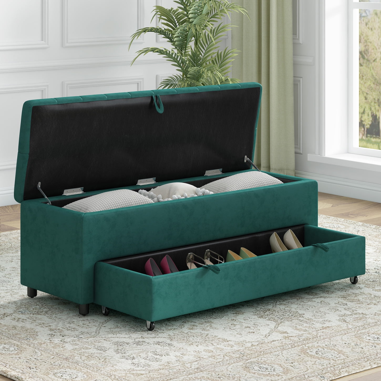 Storage Ottoman Bench, 2 in 1 End of Bed Bench Bedroom Bench with