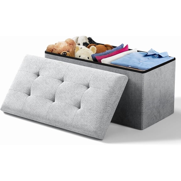 Storage Ottoman Bench, 30 Inch Ottoman Foot Rest, End of Bed Bench, Storage Chest, Load 700 lb, for Living Room, Bedroom, Entryway, Light Gray