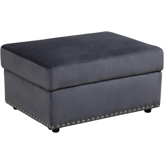 Storage Ottoman Bench 33.5 Inch Flannel Ottoman for Living Room Sofa, Dark Grey