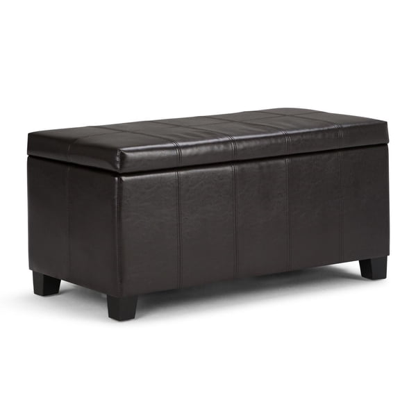 Storage Ottoman Bench - 36" Wide Rectangular Vegan Leather Bench with Wood Frame - Espresso Brown