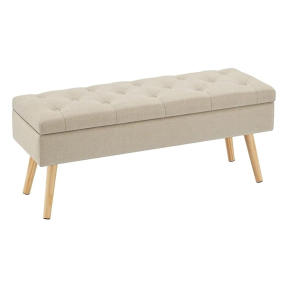 Storage Ottoman Bench, 40" Linen Upholstered Tufted Bedroom Entryway Bench with Wooden Legs, Beige - Living Room, Bed End, Footrest