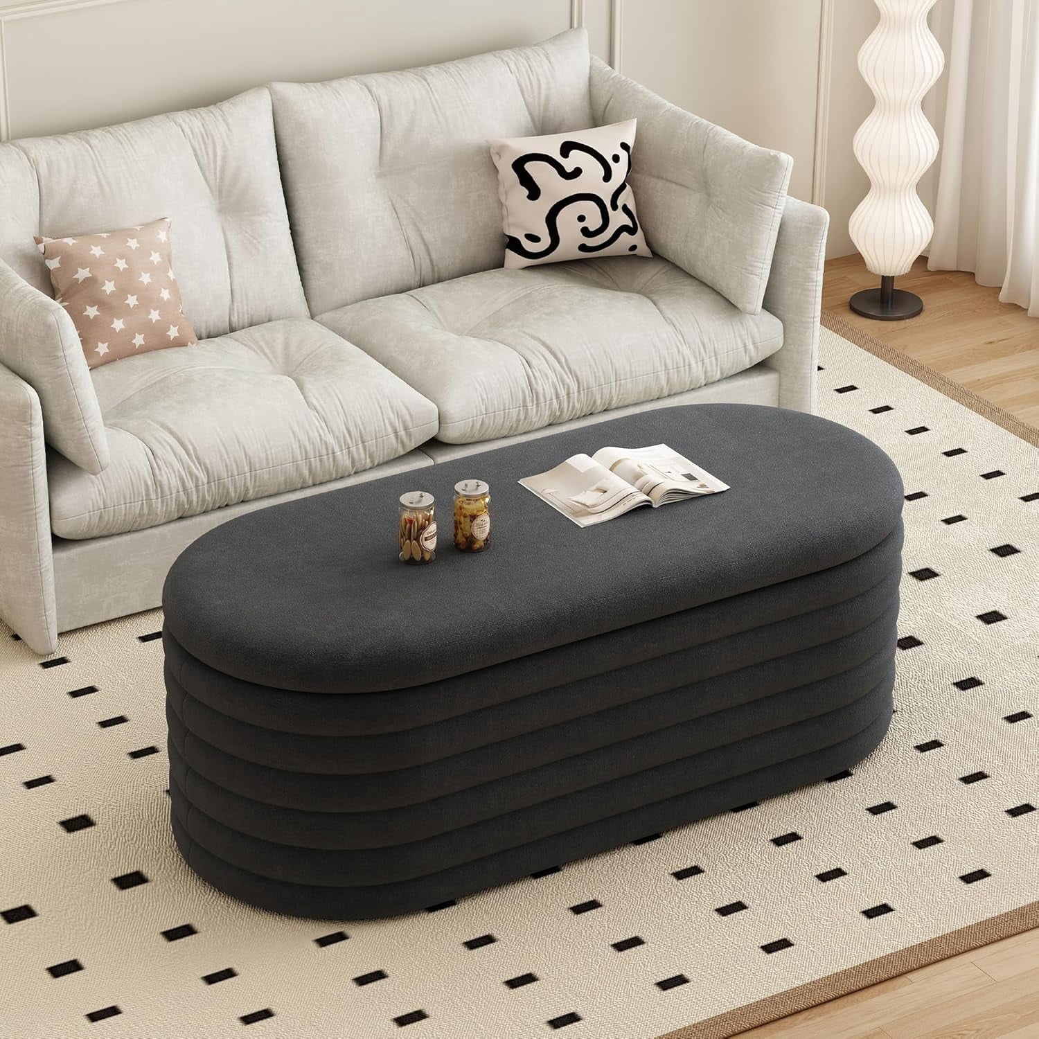 Storage Ottoman Bench 40 inch Upholstered Chenille Fabric Storage Bench ...