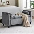 thumbnail image 1 of Storage Ottoman Bench, 44.5-Inch Queen Velvet Button Upholstered Bedside Entryway Bench with Armrests and Nailhead Trim, Flip Top Foot Rest Long Stool for Sofa Couch End of Bed Living Room, Gray, 1 of 7