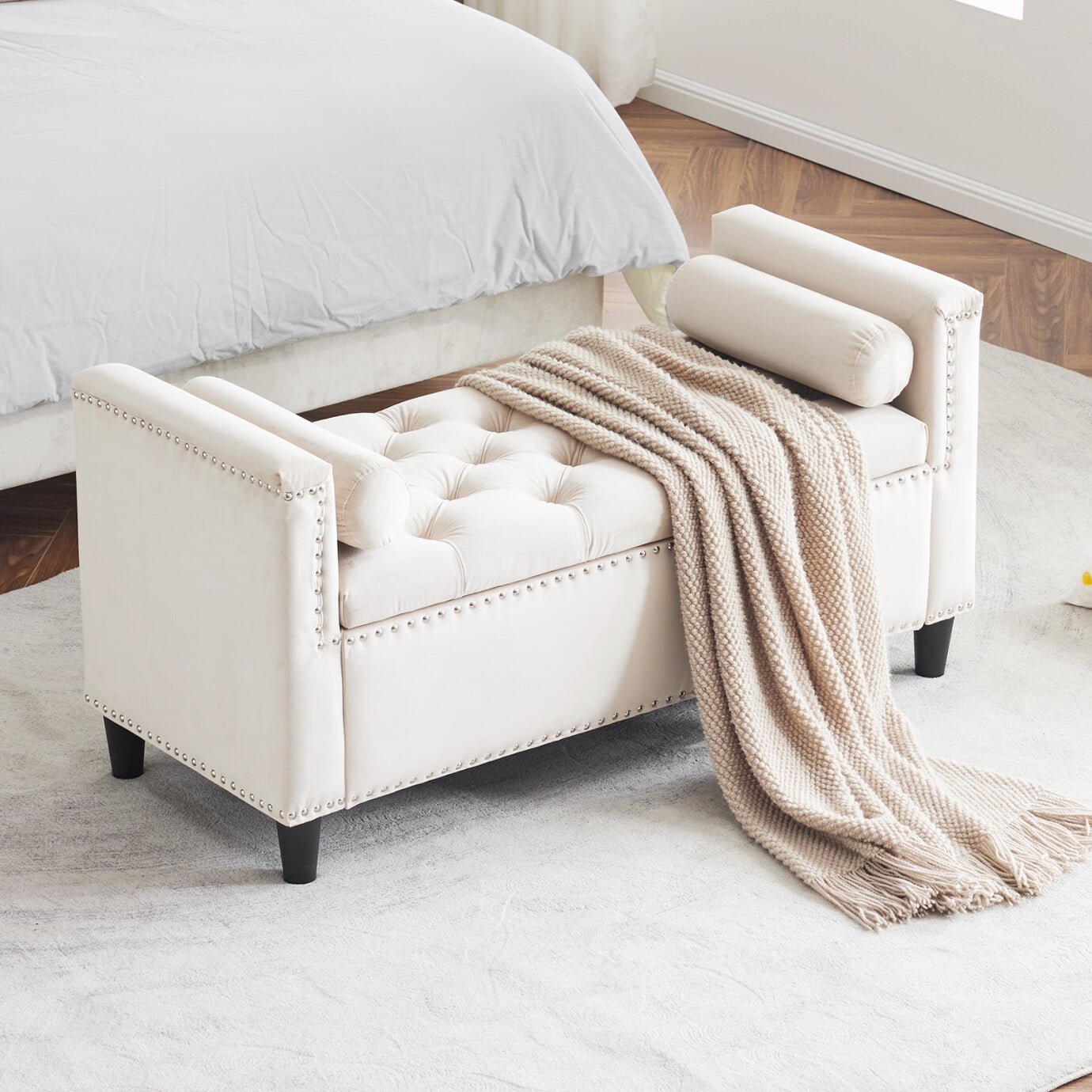 Bench Button 44.5-Inch Velvet Storage Bench, Button Tufted Bedside Bench, Entryway ...