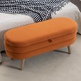 thumbnail image 1 of Storage Ottoman Bench, 44.88" Velvet Upholstered Entryway Bench with Flip Top and Safety Hinges, Oval End of Bed Bench with Solid Wood Legs for Living Room Bedroom Hallway, Orange, 1 of 6
