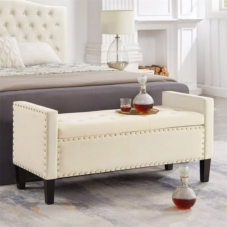Storage Ottoman Bench, 48" Velvet Tufted Button Upholstered