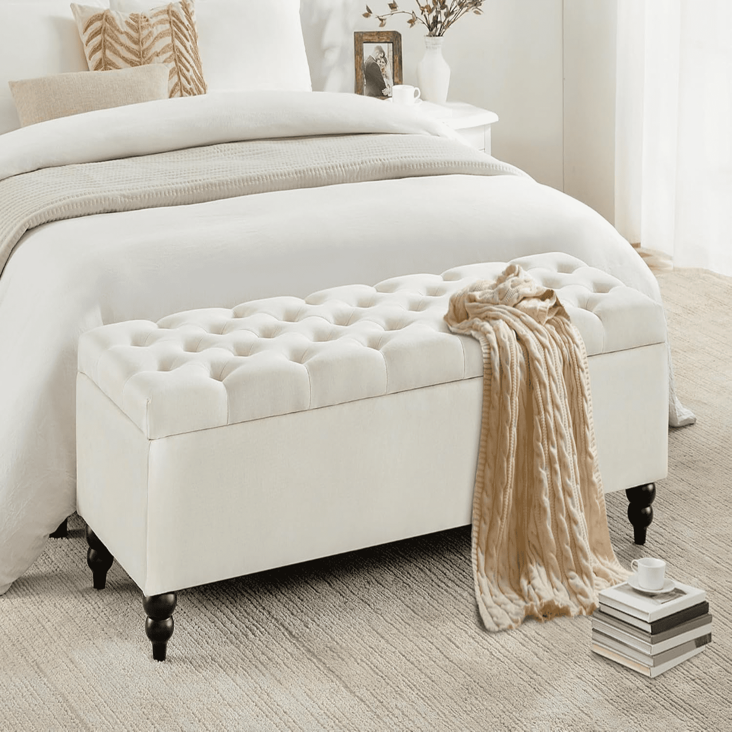 Storage Ottoman Bench 50.2 Inch End of Bed Storage Bench Upholstered