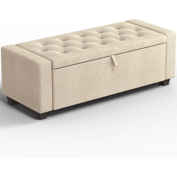 Storage Ottoman Bench, 50" End of Bed Bench with Legs,Storage Chest with Safety Hinge, Modern Entryway Benchs for Living Room, Bedroom, Entryway, Beige