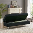 thumbnail image 1 of Storage Ottoman Bench, 55.9" Velvet Fabric Upholstered Entryway Bench Foot Stool for Living Room Bedroom, Rectangular Storage Trunk for Toys, Blankets Organizer End of Bed Bench, Black, 1 of 7