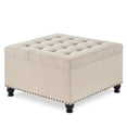 thumbnail image 1 of Storage Ottoman Bench with Arms, Upholstered Button Tufted Chair with Nail Trims, Linen Fabric Square Ottoman Coffee Table for Living Room, Dining Room, 1 of 4