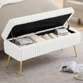 thumbnail image 1 of Storage Ottoman Bench for Bedroom, 44" Upholstered End of Bed Storage Bench with Gold Metal Legs, Modern Fabric Ottoman Storage Bench with Seating for Living Room Entryway, White, 1 of 8