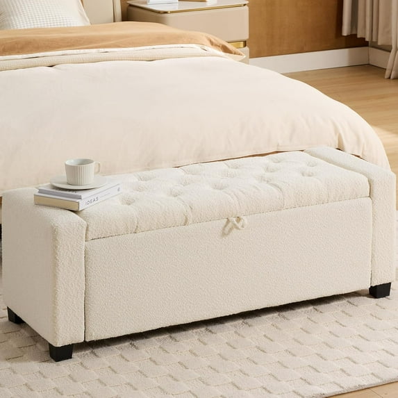Storage Ottoman Bench, Bench for Bedroom End of Bed, Ottoman with Storage for Living Room and Entryway (Boucle-Cream)