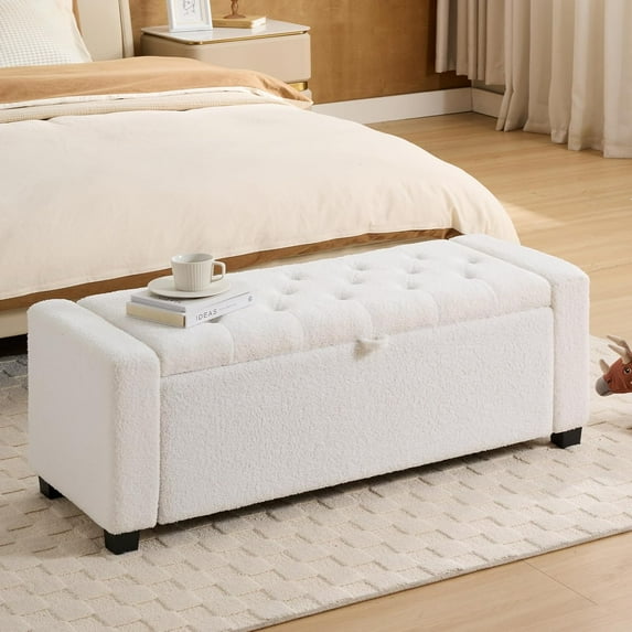 Storage Ottoman Bench, Bench for Bedroom End of Bed, Ottoman with Storage for Living Room and Entryway (White)