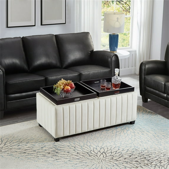 Storage Ottoman Bench,Coffee Table Ottoman with Tray,Upholstered Storage Bench for Bedroom End of Bed,Foot Rest Ottoman with Removable Lid for Bedroom Living Room Hallway