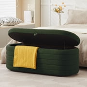 Storage Ottoman Bench End of Bed for Bedroom,43 inch Teddy Boucle Upholstered Entryway Shoe Seat Bench w/Storage,Sherpa Modern Cute Stool Foot Rest for Living Room,Window Seating,Dark Green
