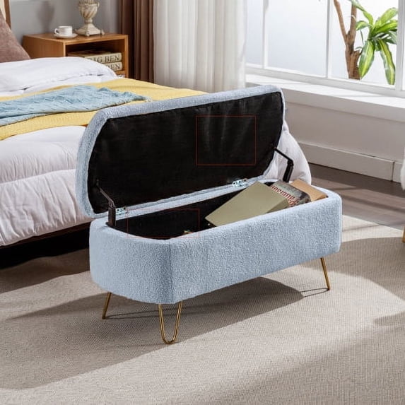 Storage Ottoman Bench,End of Bed Bench with Large Storage Space and Metal Legs,Upholstered Entryway Bench for Living Room Bedroom End of Bed Entryway,Blue