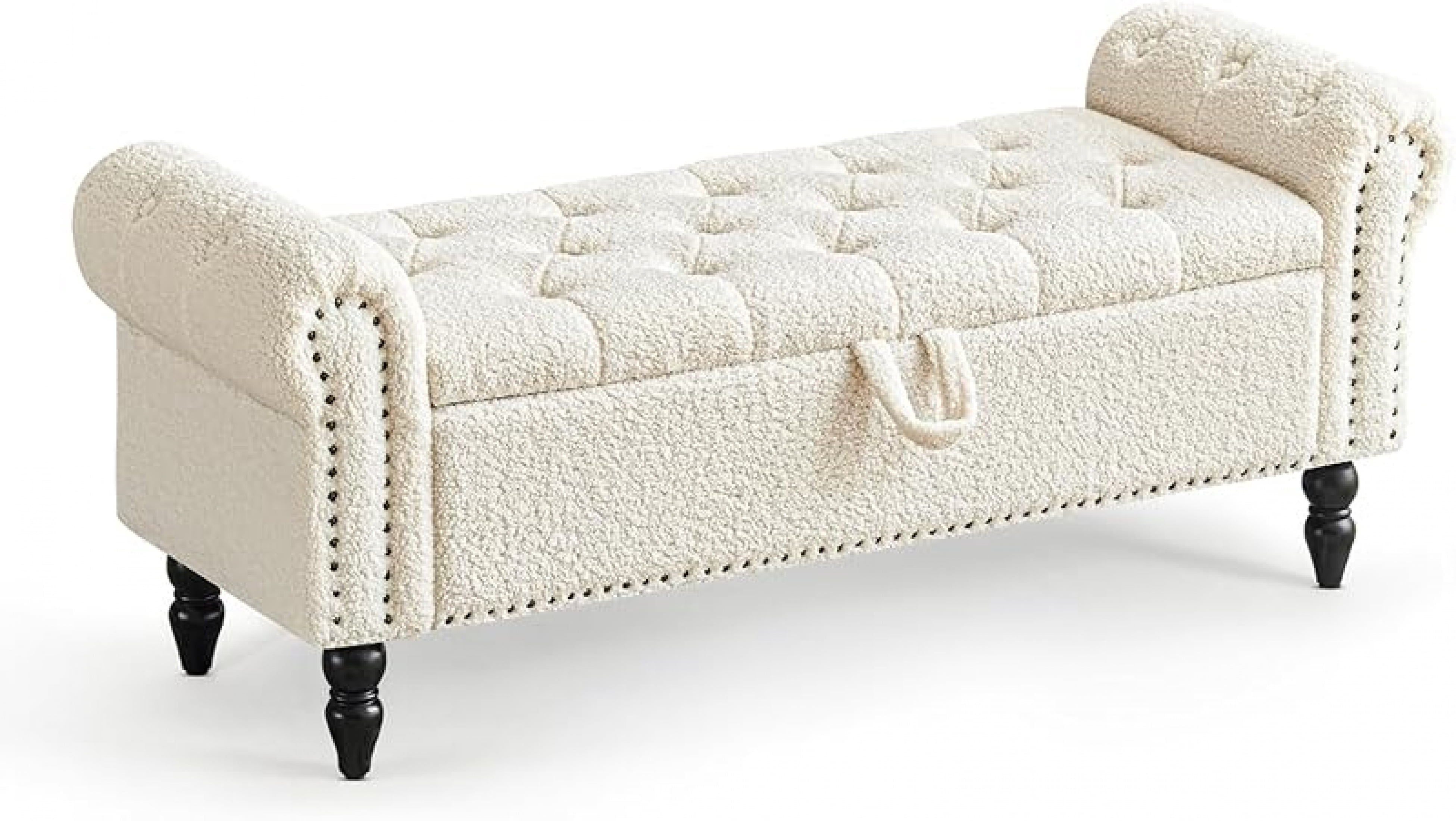 View of Storage Ottoman Bench, End of Bed Bench with Solid Wood Legs ...