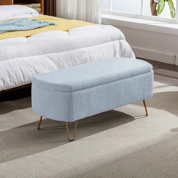 Storage Ottoman Bench with Seating & Hidden Storage for Entryway, Bedroom, Living Room - Upholstered in Soft Fabric with Sturdy Metal Frame - Blue