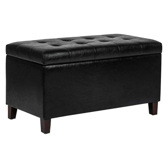 Storage Ottoman , Faux Leather Upholstered End of Bed with Safety Hinge Wooden Legs, for Entryway Bedroom (Black, 33.3")