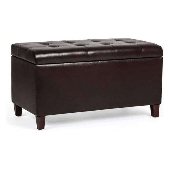 Storage Ottoman Bench, Faux Leather Upholstered End of Bed Bench with Safety Hinge Wooden Legs, for Entryway Bedroom (Chocolate Brown, 33.3")