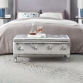 thumbnail image 1 of Storage Ottoman Bench, Faux Leather Upholstered Entryway Bench with Crystal Buttons and Silver Metal Legs, Large Storage Bench for End of Bed, Living Room, Bedroom, Entryway, Silver, 1 of 8