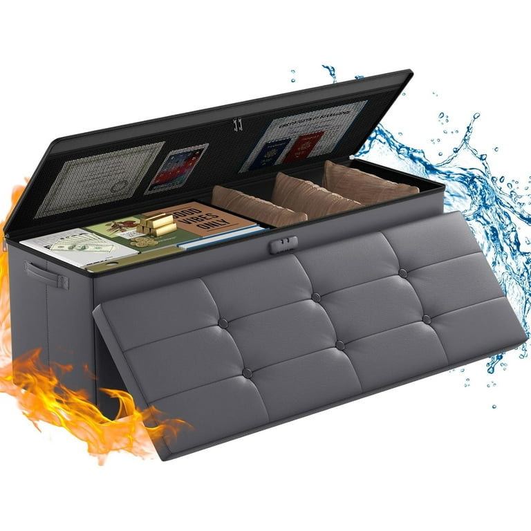 Storage Ottoman, Fireproof Folding Storage Bench with Lock(15”x 43