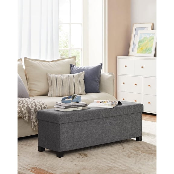 Storage Ottoman Bench, Foldable Foot Rest with Legs, 15 x 43 x 15.7 Inches, End of Bed Bench, Storage Chest, Load up to 660 lb, for Living Room, Bedroom, Entryway, Slate Gray